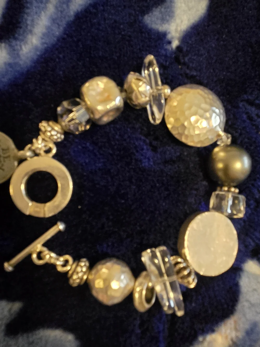 925 Sterling Silver-Accent Pearl & Crystal Charm Bracelet - White and Silver